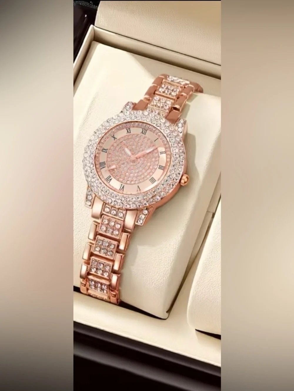 Sparkling Rose Gold Women's Bracelet Watch with Crystal Accents